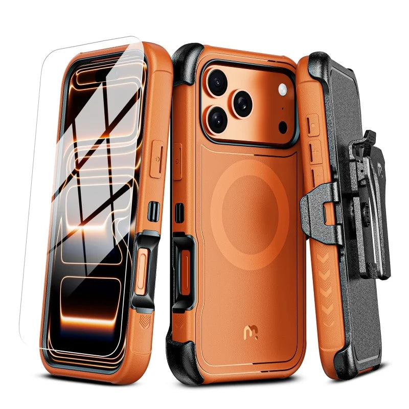 MyBat Pro Maverick Series MagSafe Case w/ Holster and Tempered Glass for Apple iPhone 17 Pro Max