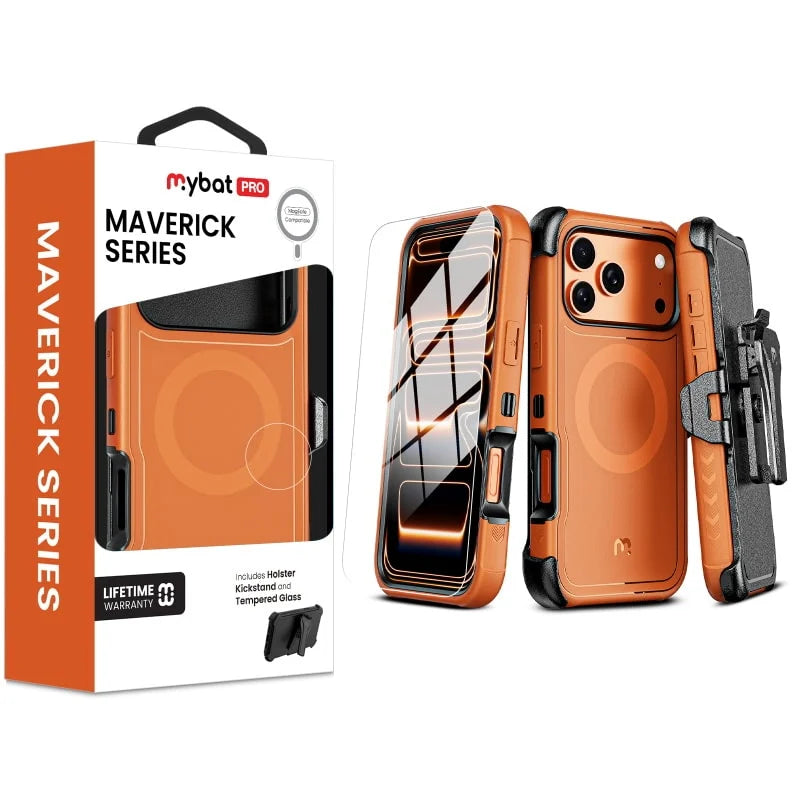 MyBat Pro Maverick Series MagSafe Case w/ Holster and Tempered Glass for Apple iPhone 17 Pro Max
