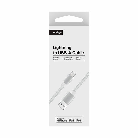 USB A to MFI Lightning Fast Charge & Data 6 Feet Braided Armor Cable, White