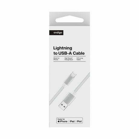 USB A para MFI Lightning Fast Charge &amp; Data Cabo de armadura trançada de 6 pés, branco