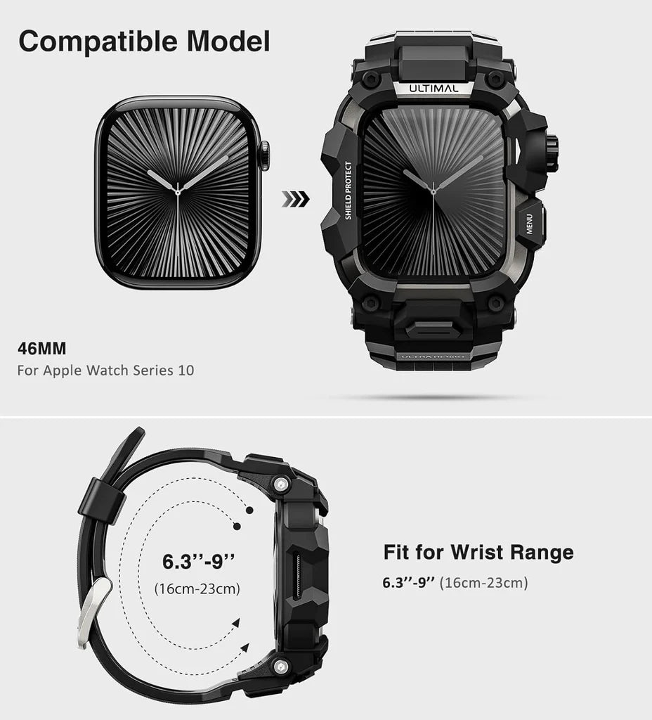 WFG Ultimal Series Unibody Shield Protect Heavy Duty Rugged Band with Protective Case for Apple Watch