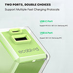 EcoBlvd PowerPlant Dual Port Wall Charger (Power Delivery & QC3.0)(30W) - Green