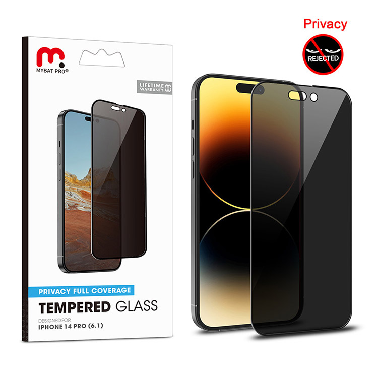 MyBat Pro Privacy Full Coverage Tempered Glass Screen Protector for Apple iPhone 14 Pro (6.1) - Black