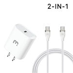 Cargador de viaje MyBat 2 en 1 de 22 W con cable USB-C a USB-C de 4 pies - Blanco