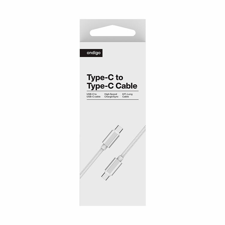 USB Type C to Type C Fast Charge & Data 6 Feet Braided Armor Cable, White