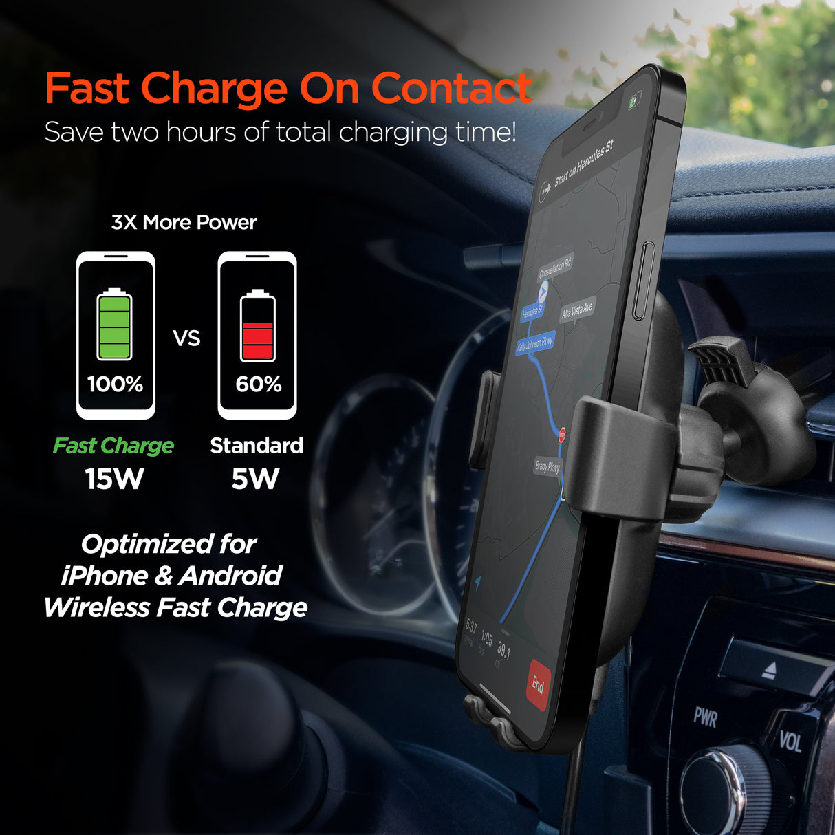 Gravity 15W Wireless Fast Charge Mount preto