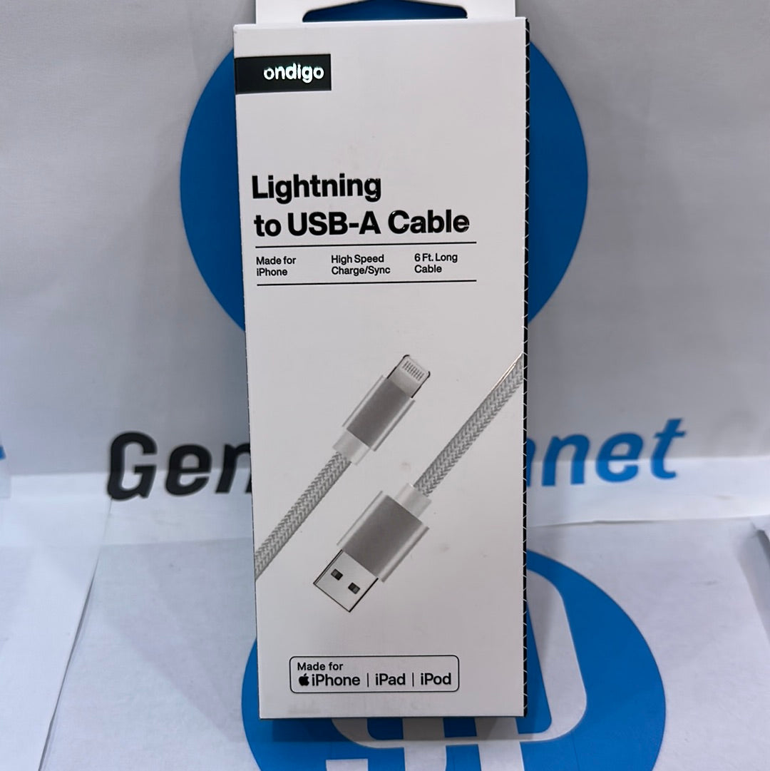 Cable blindado trenzado de datos y carga rápida Lightning USB A a MFI de 6 pies, blanco
